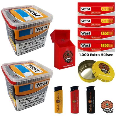 West Yellow Tabak/Stopftabak Box 2x 235g, 1000 West Extra Hülsen, Ascher, Box