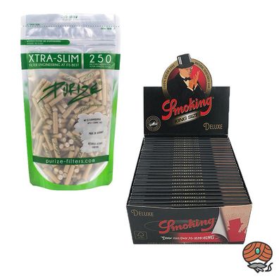 Purize Set: 250 Purize Xtra Slim Aktivkohlefilter + Smoking Deluxe Papers