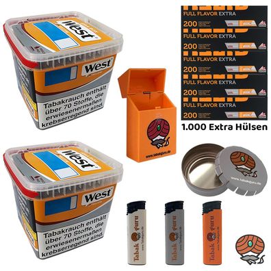 West Yellow Tabak / Stopftabak Box 2x 235g, 5x Gizeh Extra Hülsen, Ascher, Box