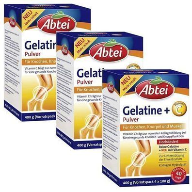 Abtei Gelatine mit Vitamin C – 3 x 400 g – Hochwertige Gelatine aus Deutschland