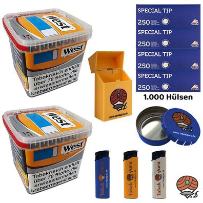 West Yellow Tabak/Stopftabak 2x 235g, Gizeh Special Tip Hülsen, Ascher, Box