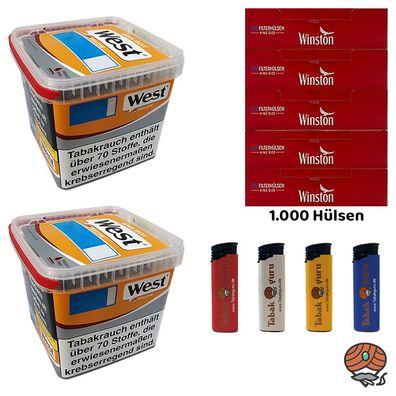 West Yellow Tabak / Stopftabak Box 2x 235g, 1000 Winston Hülsen, Zubehör