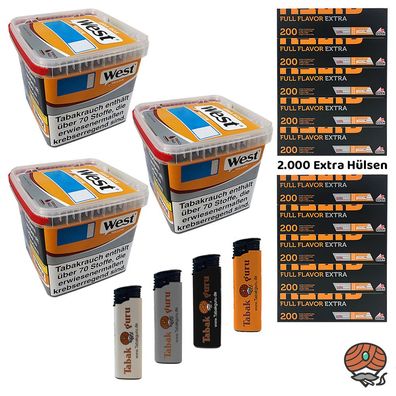 West Yellow Tabak/Stopftabak Box 3x 235g, 2000 Gizeh Full Flavor Extra Hülsen