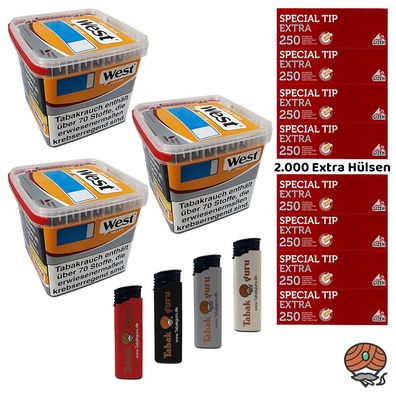 West Yellow Tabak/Stopftabak Box 3x 235g, Gizeh Special Tip Extra Hülsen