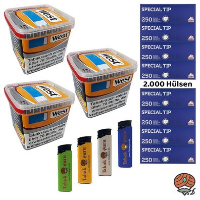 West Yellow Tabak/Stopftabak Box 3x 235g, 2000 Gizeh Special Tip Hülsen