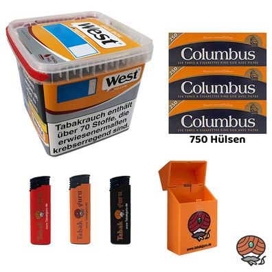 West Yellow Tabak/Stopftabak Box à 235g, 750 Columbus Hülsen, Zubehör