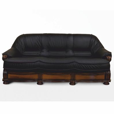 Casa Padrino Luxus Barock Leder Sofa Schwarz / Dunkelbraun 220 cm - Barock Möbel