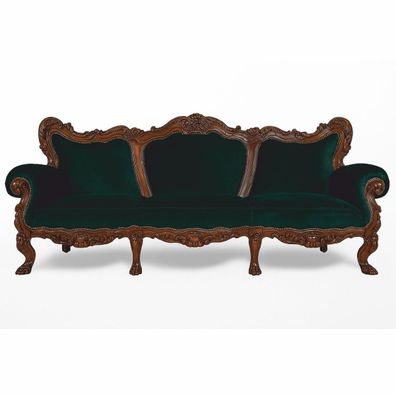 Casa Padrino Luxus Barock Samt Sofa Dunkelgrün / Braun 227 cm - Barock Möbel