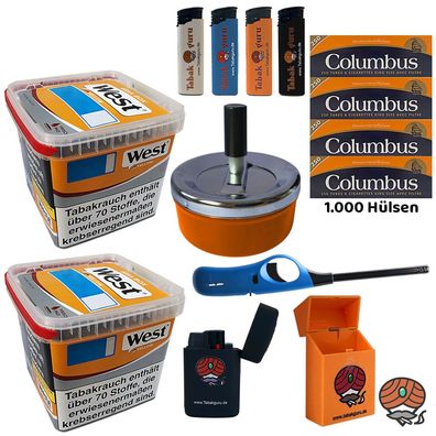 West Yellow Tabak/Stopftabak 2x 235g, 1000 Columbus Hülsen, viel Zubehör
