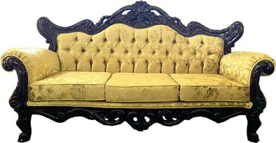 Casa Padrino Luxus Barock Sofa Gold / Dunkelbraun - Prunkvolles Wohnzimmer Sofa mit e