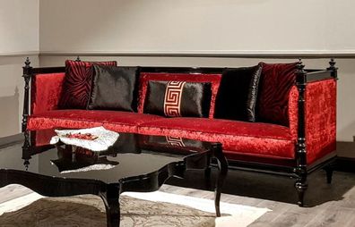 Casa Padrino Luxus Barock Sofa Rot / Schwarz - Handgefertigtes Wohnzimmer Sofa im Bar