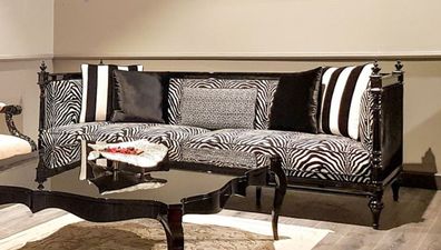 Casa Padrino Luxus Barock Sofa Zebra / Schwarz - Handgefertigtes Wohnzimmer Sofa im B