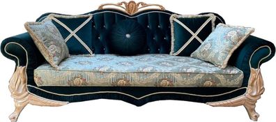Casa Padrino Luxus Barock Sofa Türkis / Grün / Creme - Prunkvolles Wohnzimmer Sofa mi