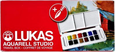 LUKAS Aquarell STUDIO Aquarellfarben Set - 12 x 1/2-näpfchen in Travelbox