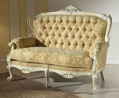 Casa Padrino Luxus Barock Sofa Gold / Cremefarben / Silber - Edles Wohnzimmer Sofa mi