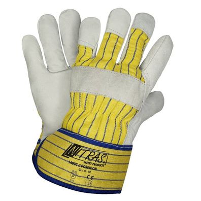 Nitras Poseidon, Rindvolllederhandschuhe, Baumwoll-Rücken, gelb / blau gestreift