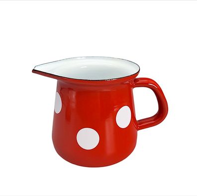Emaille Sahnekännchen, Milch Kännchen, Küchenkanne Tupfen Rot Weiß 0,4 L