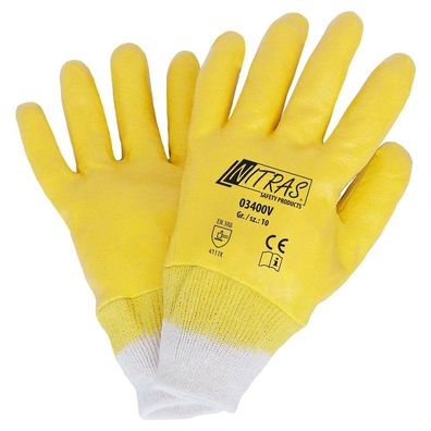 Nitras Nitrilhandschuhe, Baumwoll-Trikot, naturfarben, Nitril-Beschichtung, gelb