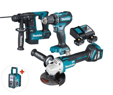 Makita Profiset 18V DDF485 DGA511 DHR171 2x 5Ah Ladegerät + gratis Radio DMR112
