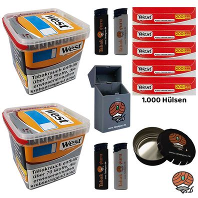 West Yellow Tabak/Stopftabak Box 2x 235g, 1000 West Red Hülsen, Box