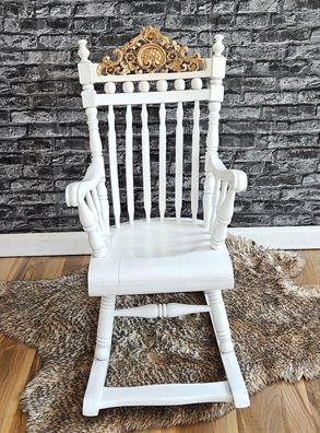 Schaukelstuhl Weiß Gold Massivholz Stuhl Blume