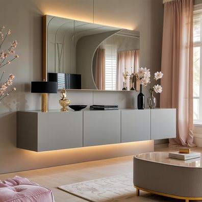 Lowboard PARIS 200 cm Grau Matt - Soft Close TV-Schrank - LED optional