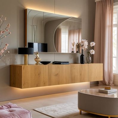 Lowboard PARIS 200 cm Gold Craft Eiche- Soft Close TV-Schrank-TV Board - LED