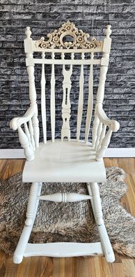 Schaukelstuhl Weiß shabby Look Massivholz Schwingsessel