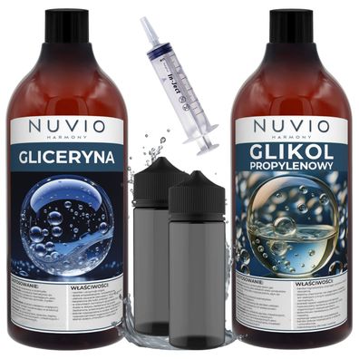 NUVIO Set - Propylenglykol 1L + Pflanzliches Glycerin 1L + 2x Gorilla Flaschen + Spri