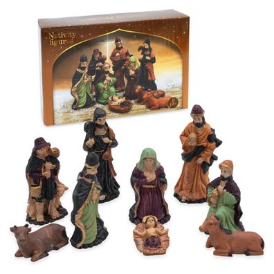 Weihnachtskrippe Nativity Figuren Set - 9-teilig - Krippen Stall Tisch Dekoration