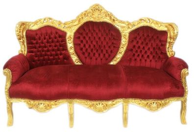 Casa Padrino Barock 3er Sofa King Bordeaux / Gold - Möbel