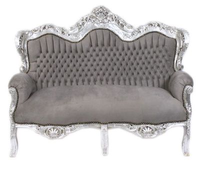 Casa Padrino Barock 2er Sofa Master Grau / Silber - Möbel