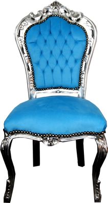 Casa Padrino Barock Esszimmer Stuhl Türkis / Silber - Barock Möbel Stühle Interior