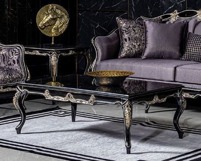 Casa Padrino Luxus Barock Couchtisch Schwarz / Gold - Handgefertigter Massivholz Wohn