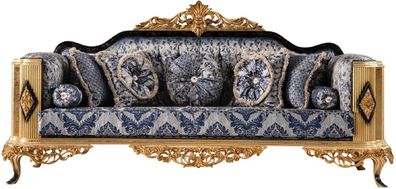 Casa Padrino Luxus Barock Sofa Blau / Schwarz / Gold - Prunkvolles Wohnzimmer Sofa