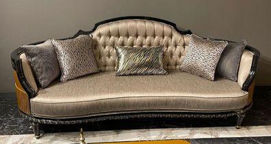 Casa Padrino Luxus Barock Sofa Gold / Schwarz / Gold - Prunkvolles Wohnzimmer Sofa