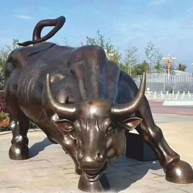 Casa Padrino XXL Bronze Deko Skulptur Stier 240 cm - Lebensgroße Garten Figur