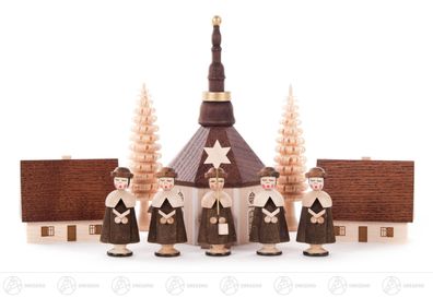 Kurrende mit Seiffener Dorf, natur (10) H=ca 12,5 cm NEU Erzgebirge Holzfigur