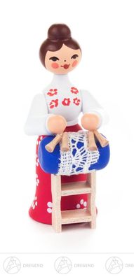 Miniatur Klöpplerin rot H=ca 6 cm NEU Erzgebirge Weihnachtsfigur Holzfigur