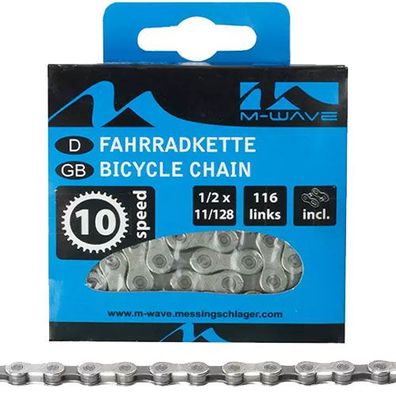 Kette M-Wave 10fach, 1/2 x 11/128, 116 Glieder, grau, Messingschlager, 301901