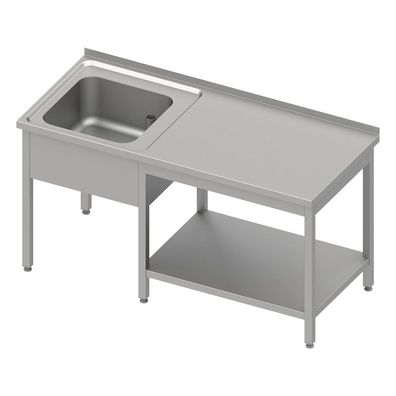 Stalgast Cheftisch mit Grundboden unter der Arbeitsfläche, mit einem Becken links