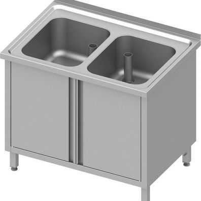 Stalgast Spülschrank mit Flügeltüren 1000x700x850 mm, mit zwei Becken mit Aufkantu
