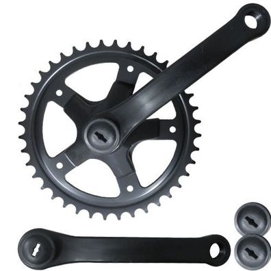 Kurbelsatz 36 Zähne, einfach, 127 mm, Stahl, schwarz, Messingschlager, 350711