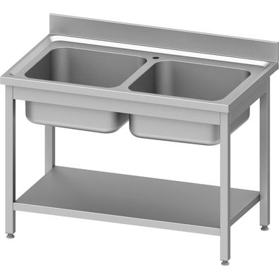 Stalgast Spültisch ECO mit Grundboden 1200x600x850 mm, mit zwei Becken und Aufkant