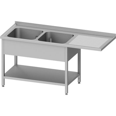 Stalgast Spültisch mit Grundboden, und Überstand, 1700x700x900 mm, mit zwei Becken