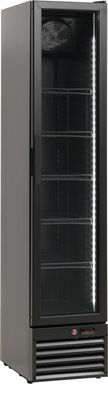 Gastro Glastürkühlschrank Slimline mit 165 Liter - Umluft, selbstschließend, schwarz