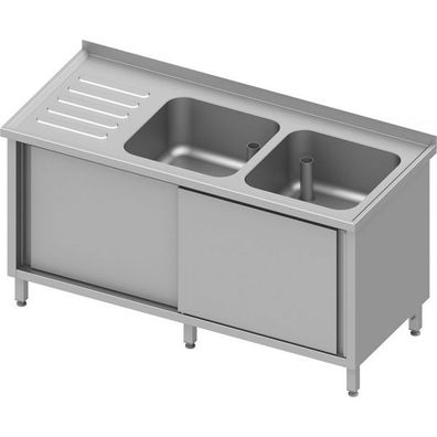 Stalgast Spülschrank mit Schiebetüren, 1500x600x850 mm, mit zwei Becken rechts,