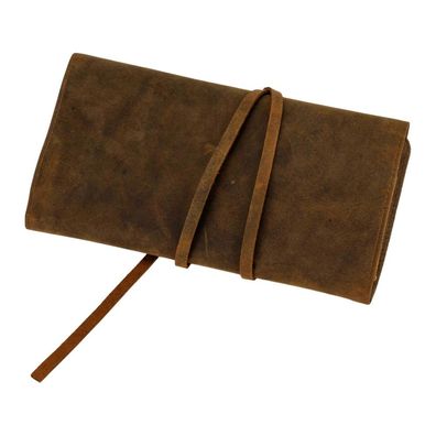 Passatore Pfeifenbeutel + Ständern, Platz für 2 Pfeifen & Zubehör, braunes Leder