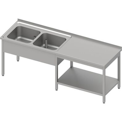 Stalgast Cheftisch mit Grundboden unter der Arbeitsfläche, mit zwei Becken links