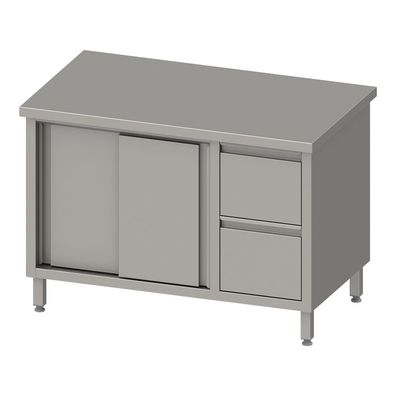 Stalgast Arbeitsschrank mit Schiebetüren, 1400x600x850 mm, mit 2er Schubladenblock